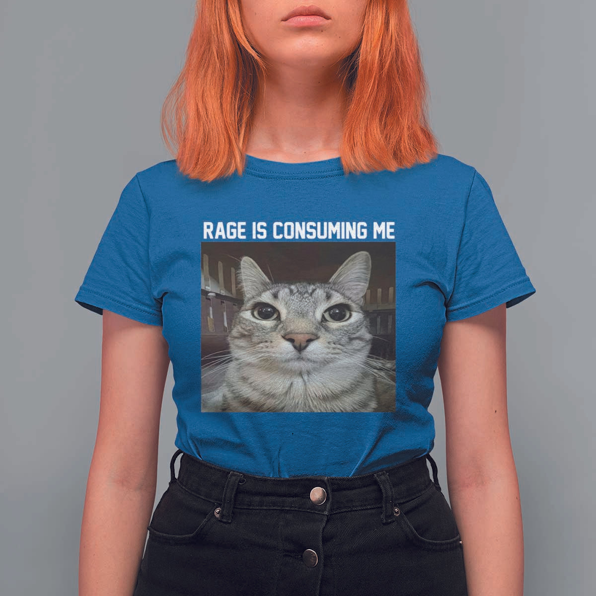 Funny Silly Cat Meme T Shirt For Women Rage Is Consuming Me Staring - Wonder Print Shop