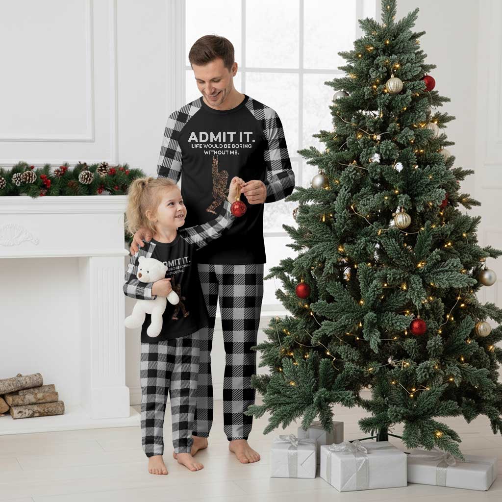 Funny Bigfoot Plaid Pajama Set Admit It Life Would Be Boring Without Me Rock Hand - Wonder Print Shop