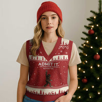 Funny Bigfoot V-Neck Knit Sweater Vest Admit It Life Would Be Boring Without Me Rock Hand - Wonder Print Shop