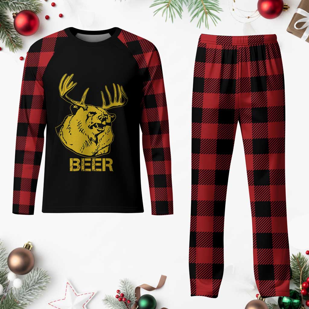 Funny Deer Hunting Plaid Pajama Set Bear Plus Deer Equals Beer USA Hunter - Wonder Print Shop