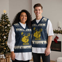Funny Deer Hunting V-Neck Knit Sweater Vest Bear Plus Deer Equals Beer USA Hunter - Wonder Print Shop