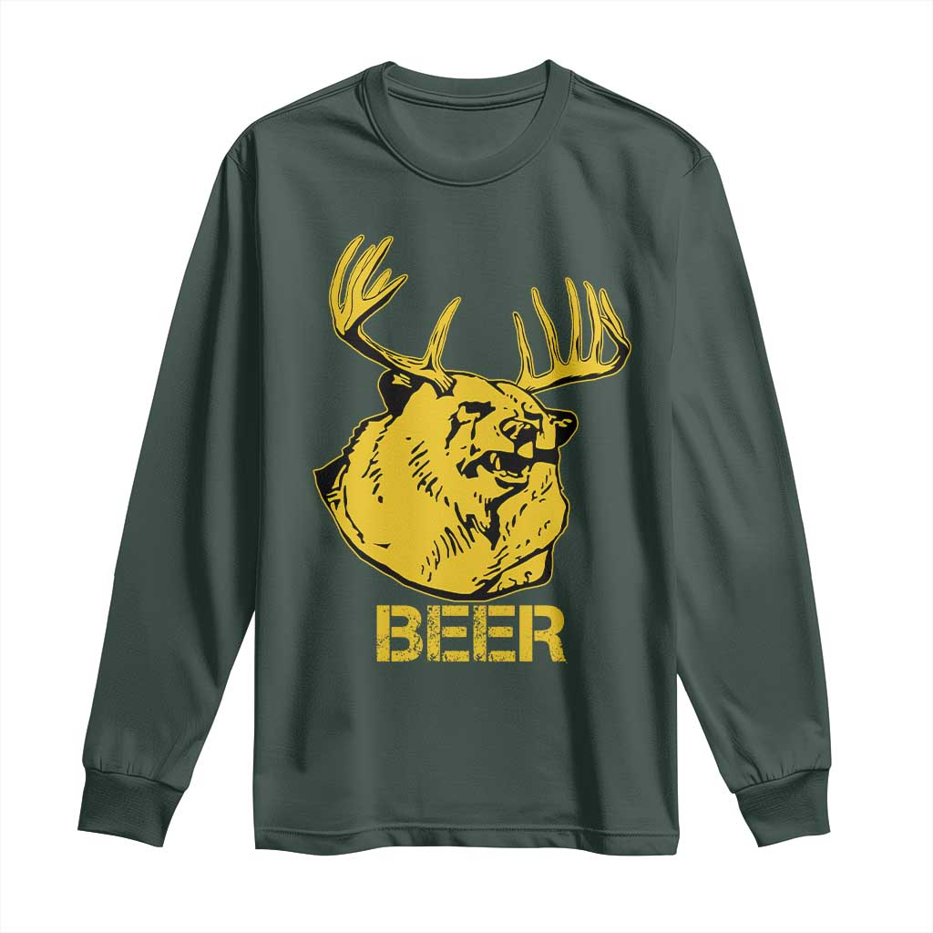 Funny Deer Hunting Long Sleeve Shirt Bear Plus Deer Equals Beer USA Hunter