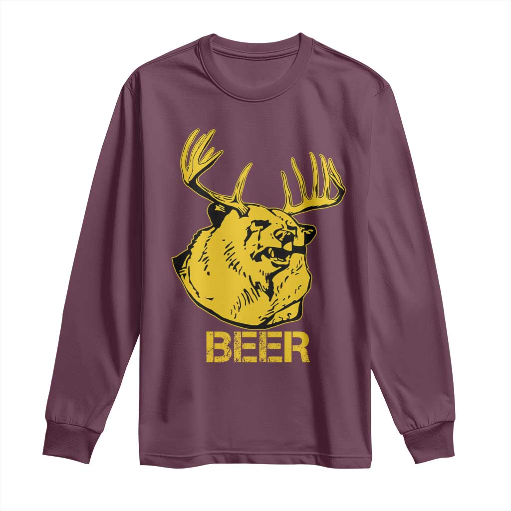 Funny Deer Hunting Long Sleeve Shirt Bear Plus Deer Equals Beer USA Hunter