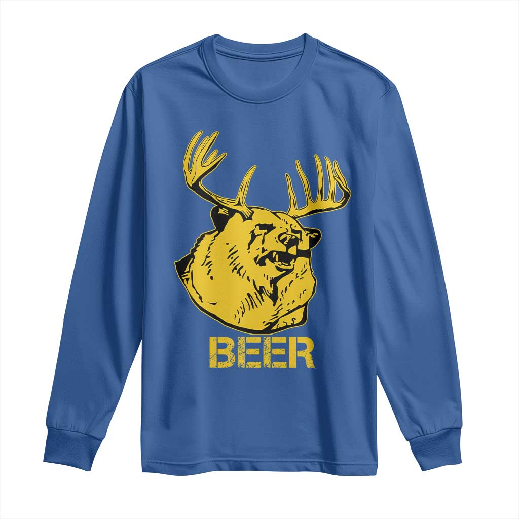 Funny Deer Hunting Long Sleeve Shirt Bear Plus Deer Equals Beer USA Hunter