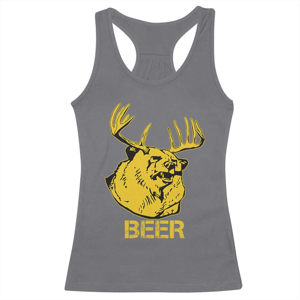 Funny Deer Hunting Racerback Tank Top Bear Plus Deer Equals Beer USA Hunter
