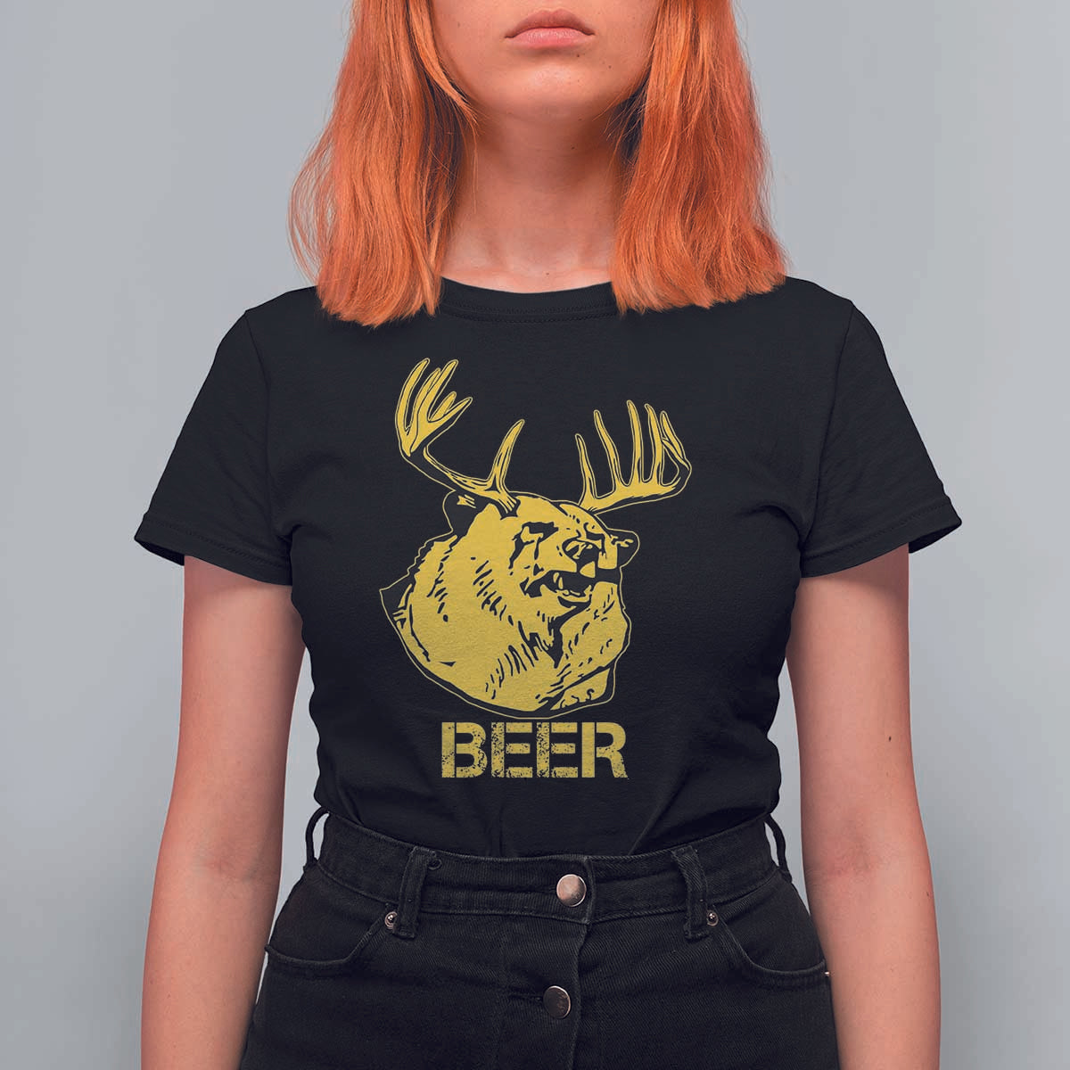 Funny Deer Hunting T Shirt For Women Bear Plus Deer Equals Beer USA Hunter - Wonder Print Shop