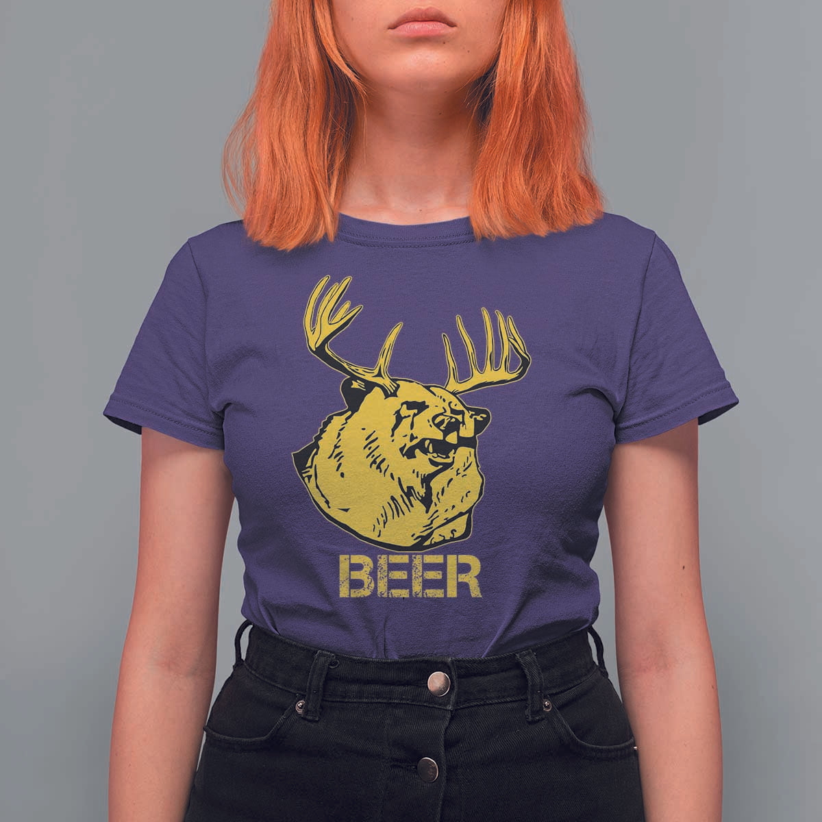 Funny Deer Hunting T Shirt For Women Bear Plus Deer Equals Beer USA Hunter - Wonder Print Shop