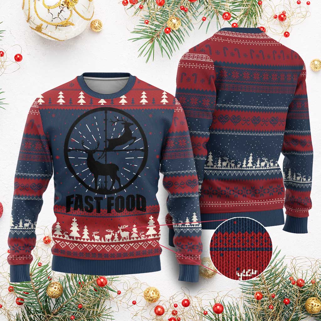 Deer Hunting Ugly Christmas Sweater Deer Hunting Funny Hunter Fast Food Gift - Wonder Print Shop