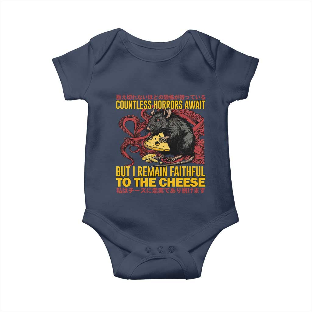 Funny Japanese Rat Lover Baby Onesie I Remain Faithful To The Cheese Retro Vintage Japan