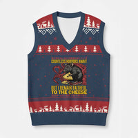 Funny Japanese Rat Lover V-Neck Knit Sweater Vest I Remain Faithful To The Cheese Retro Vintage Japan - Wonder Print Shop