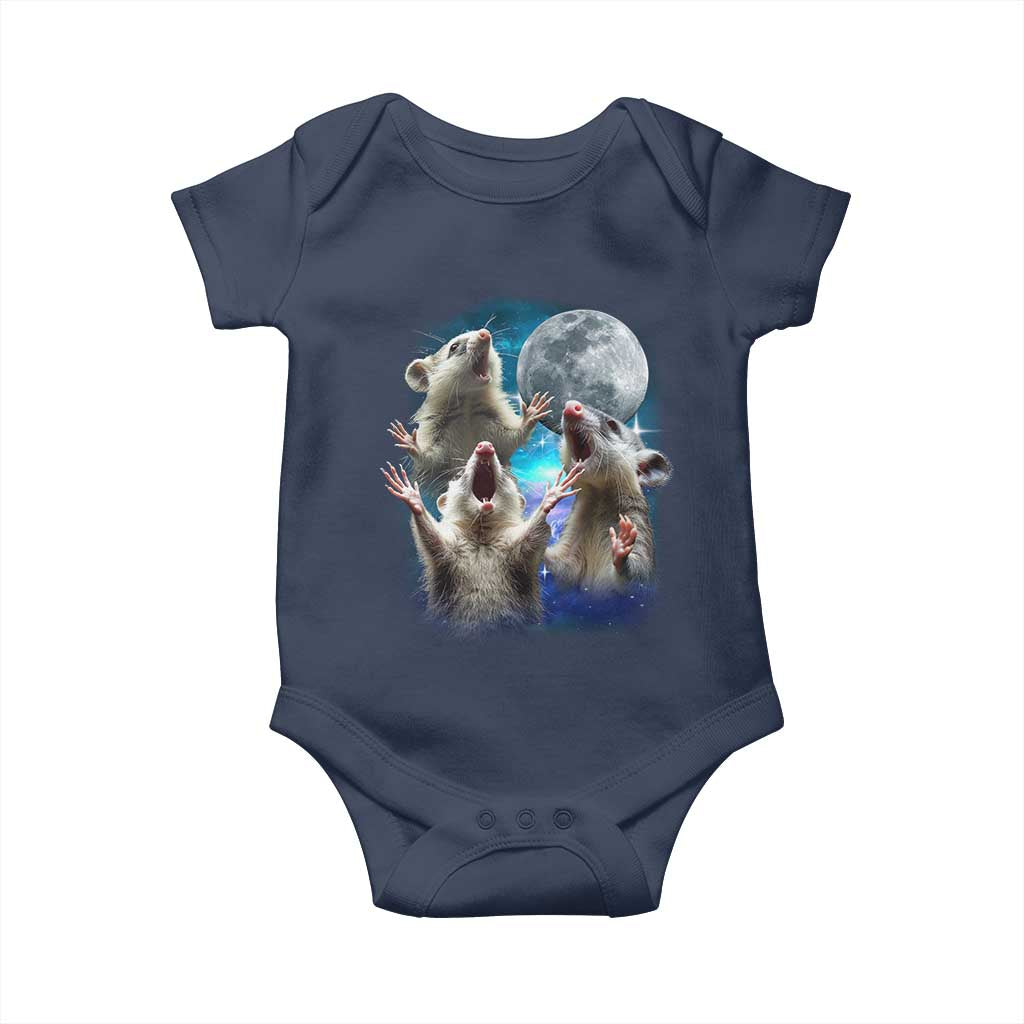 Funny Opossum Meme Baby Onesie Three Possum Screaming Under The Moon Weird Cursed Meme