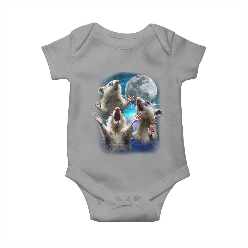 Funny Opossum Meme Baby Onesie Three Possum Screaming Under The Moon Weird Cursed Meme