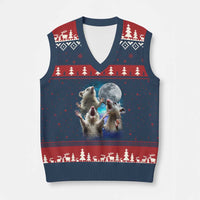 Funny Opossum Meme V-Neck Knit Sweater Vest Three Possum Screaming Under The Moon Weird Cursed Meme - Wonder Print Shop