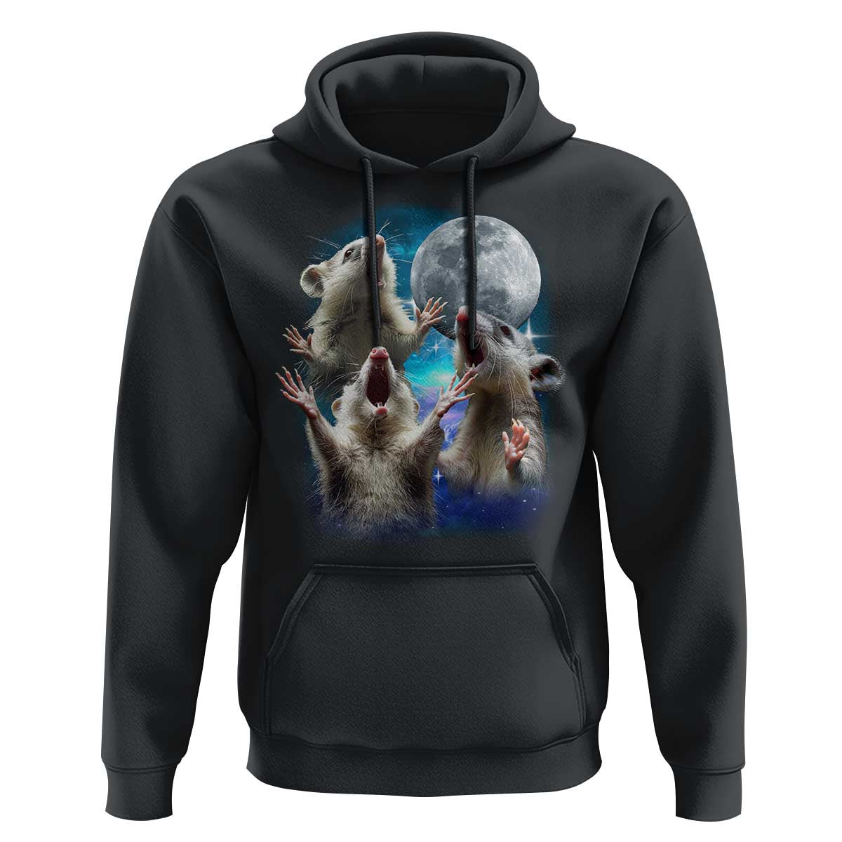 Funny Opossum Meme Hoodie Three Possum Screaming Under The Moon Weird Cursed Meme