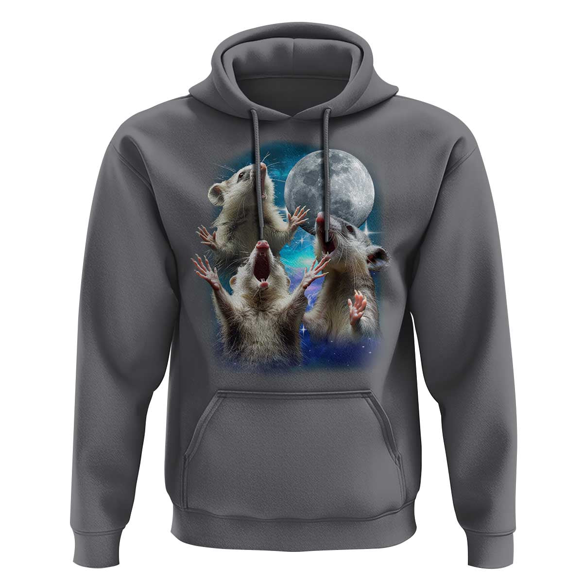 Funny Opossum Meme Hoodie Three Possum Screaming Under The Moon Weird Cursed Meme