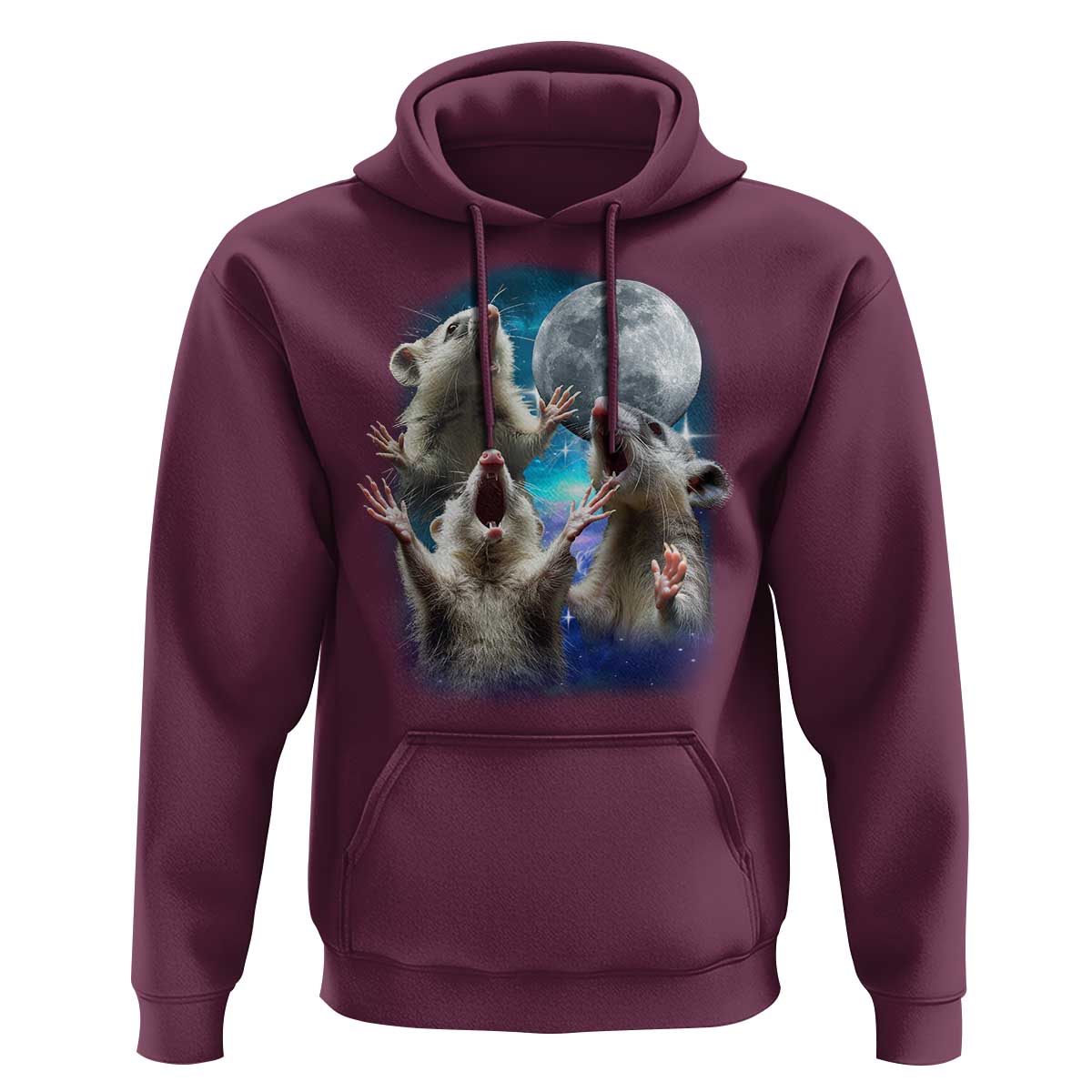 Funny Opossum Meme Hoodie Three Possum Screaming Under The Moon Weird Cursed Meme