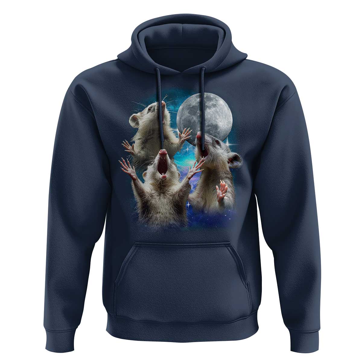 Funny Opossum Meme Hoodie Three Possum Screaming Under The Moon Weird Cursed Meme