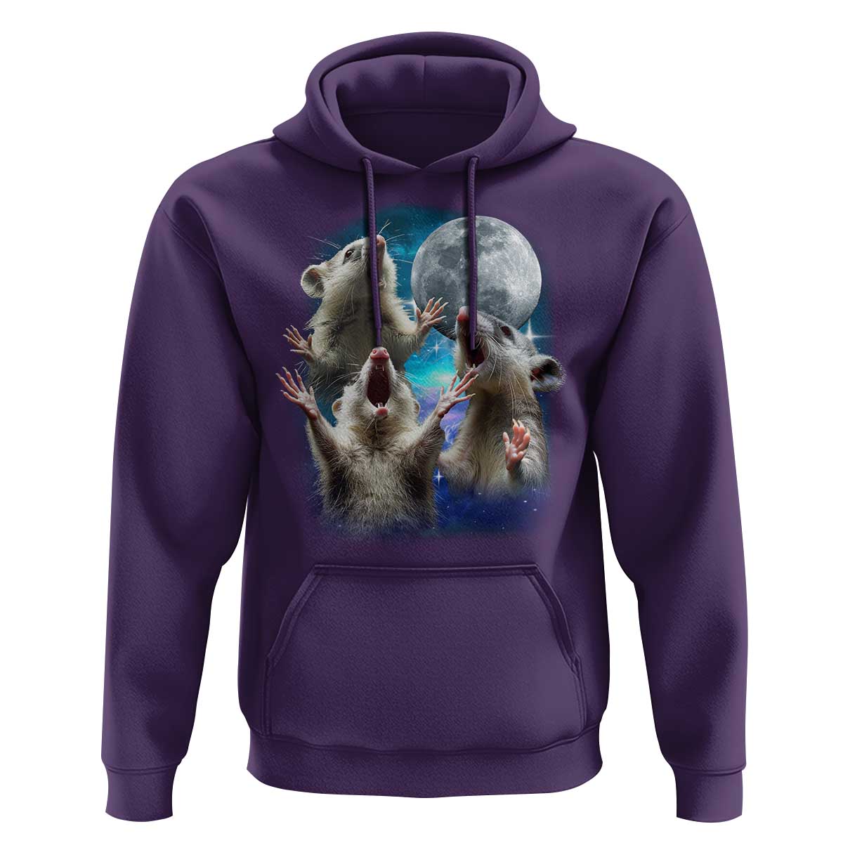 Funny Opossum Meme Hoodie Three Possum Screaming Under The Moon Weird Cursed Meme