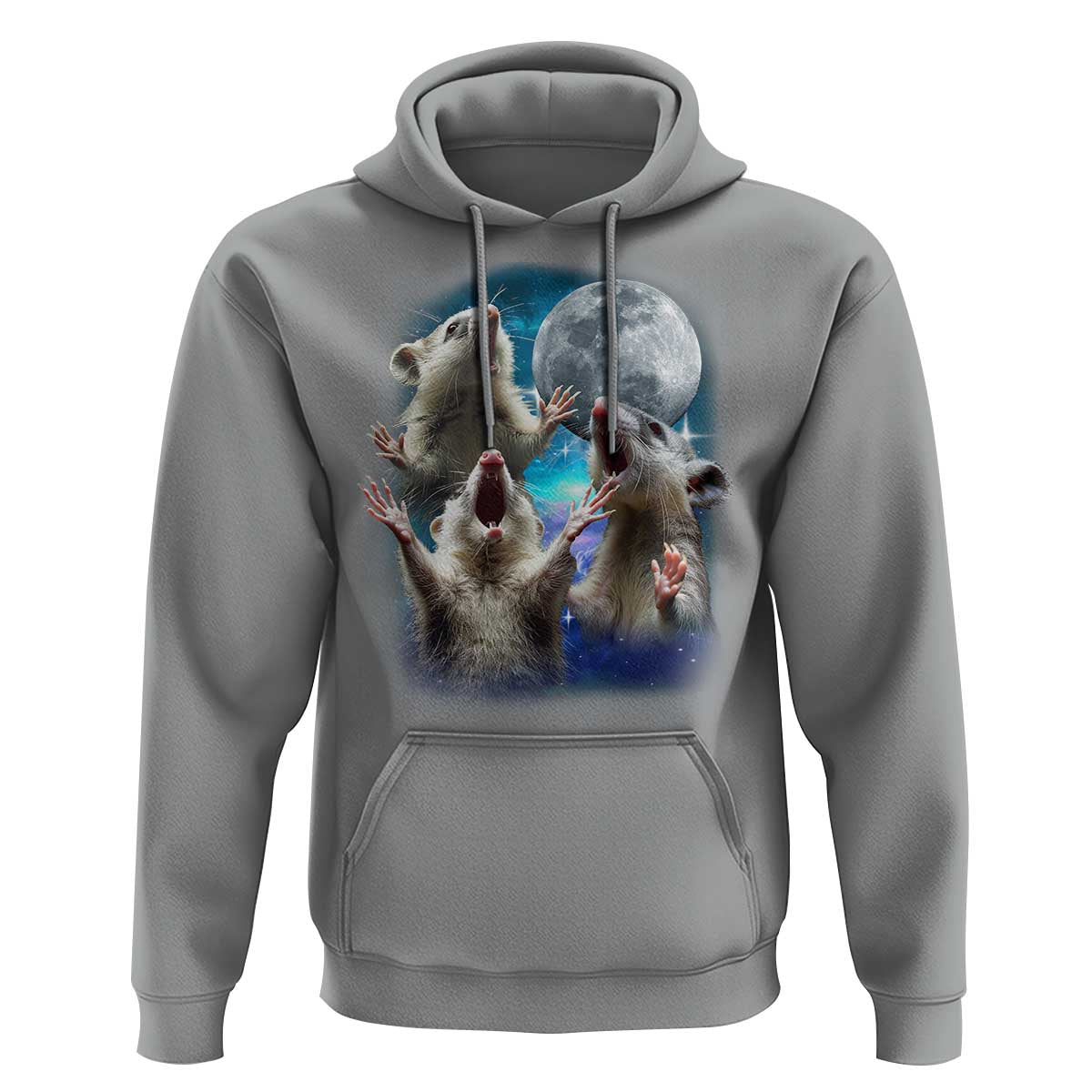 Funny Opossum Meme Hoodie Three Possum Screaming Under The Moon Weird Cursed Meme