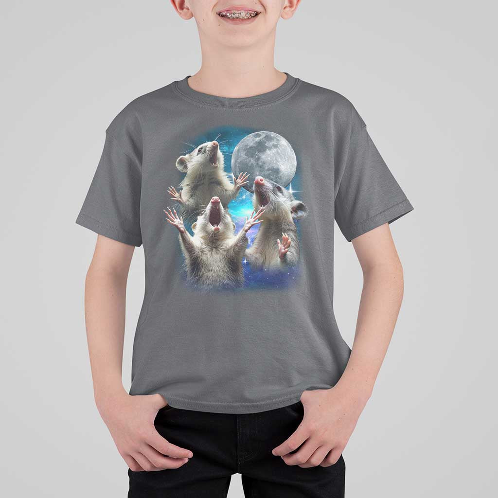Funny Opossum Meme T Shirt For Kid Three Possum Screaming Under The Moon Weird Cursed Meme - Wonder Print Shop