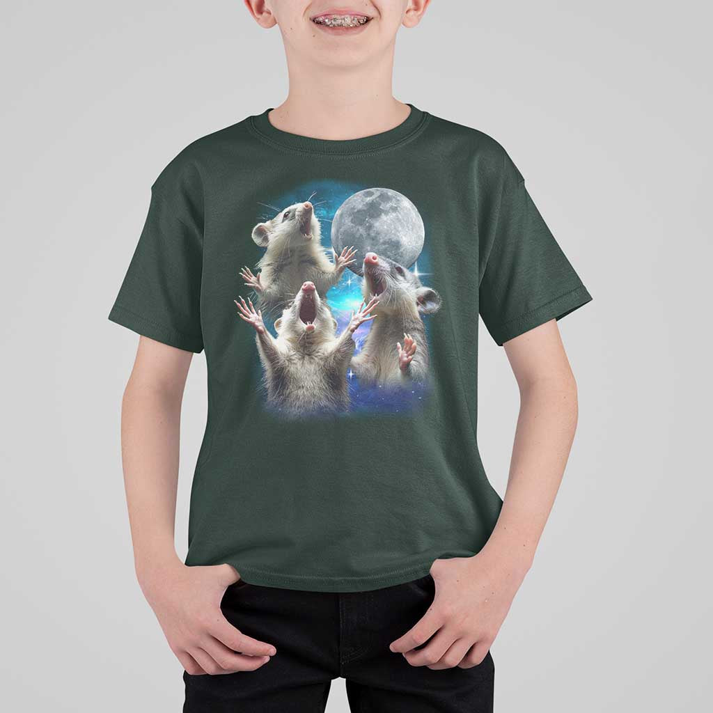 Funny Opossum Meme T Shirt For Kid Three Possum Screaming Under The Moon Weird Cursed Meme - Wonder Print Shop