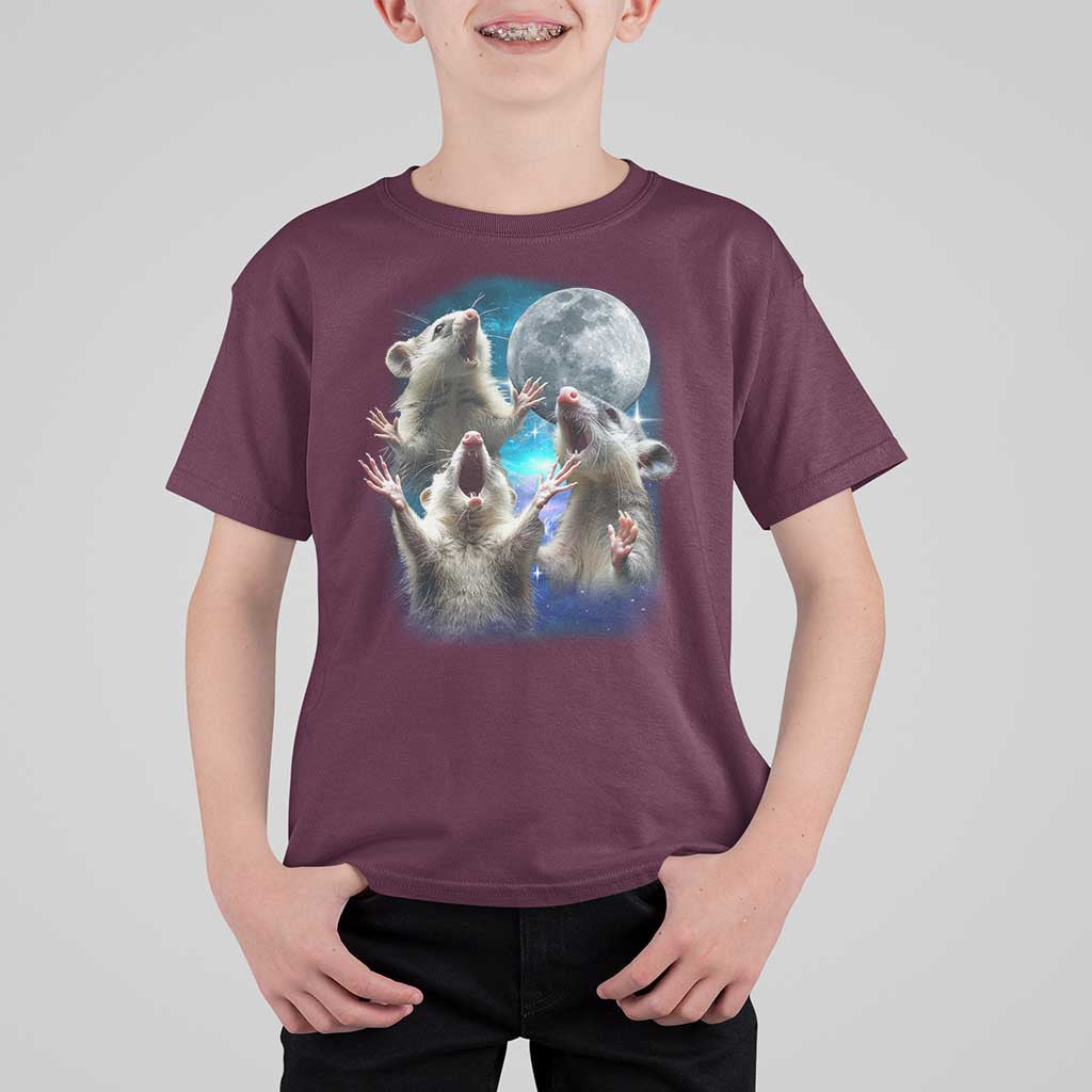 Funny Opossum Meme T Shirt For Kid Three Possum Screaming Under The Moon Weird Cursed Meme - Wonder Print Shop