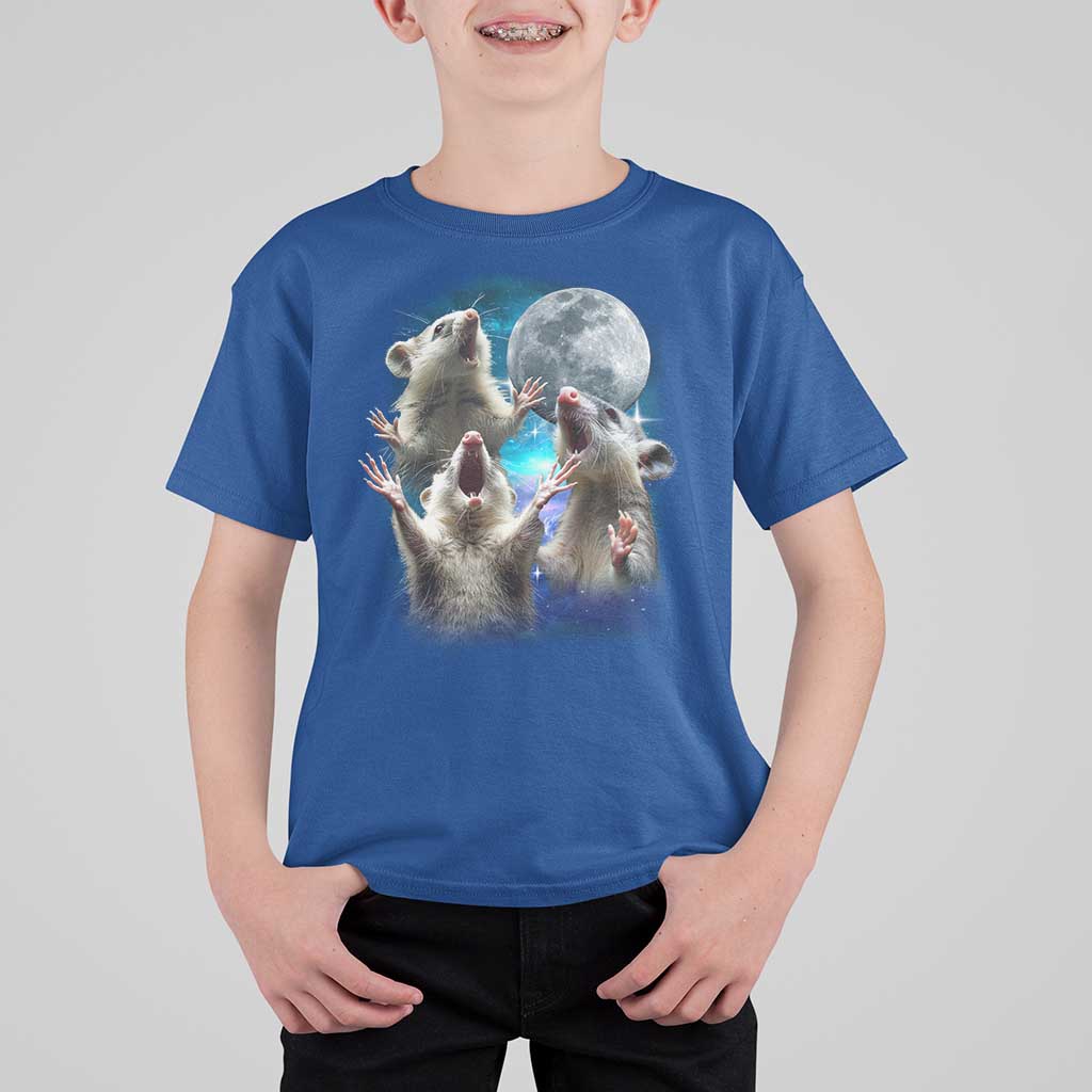 Funny Opossum Meme T Shirt For Kid Three Possum Screaming Under The Moon Weird Cursed Meme - Wonder Print Shop