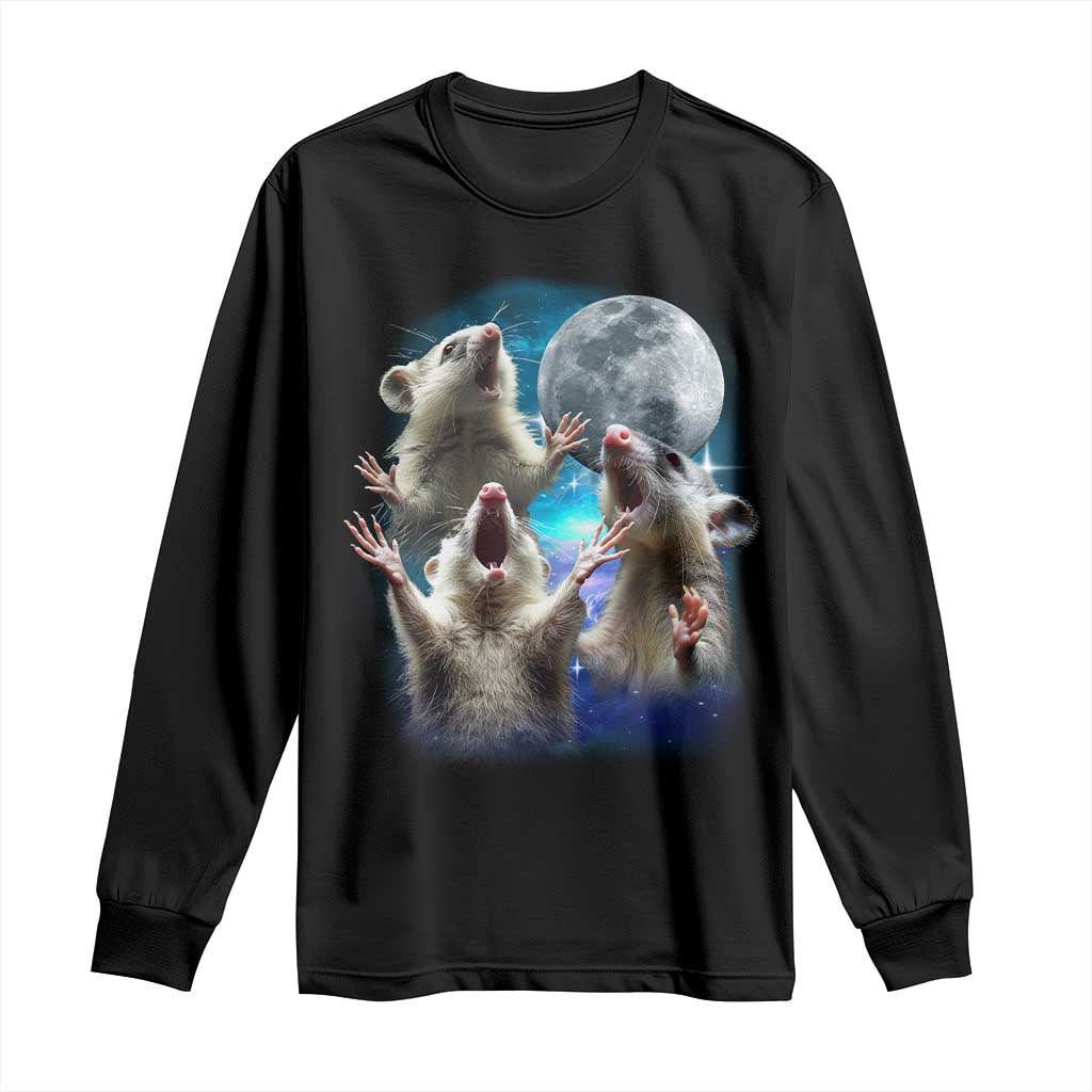 Funny Opossum Meme Long Sleeve Shirt Three Possum Screaming Under The Moon Weird Cursed Meme