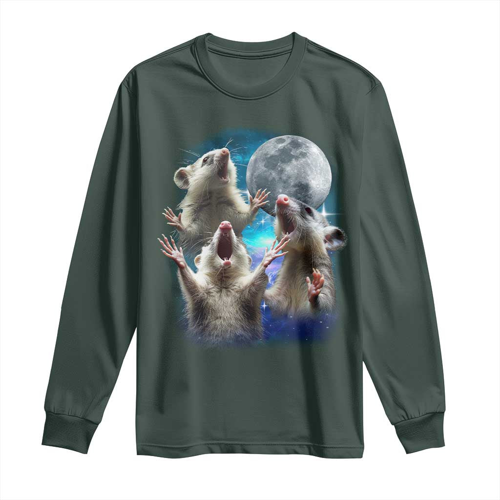 Funny Opossum Meme Long Sleeve Shirt Three Possum Screaming Under The Moon Weird Cursed Meme