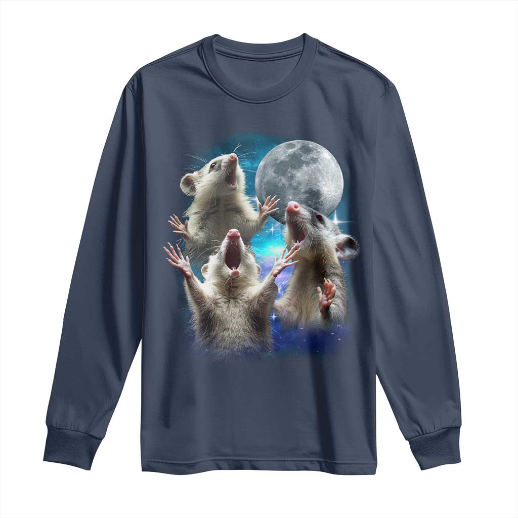 Funny Opossum Meme Long Sleeve Shirt Three Possum Screaming Under The Moon Weird Cursed Meme