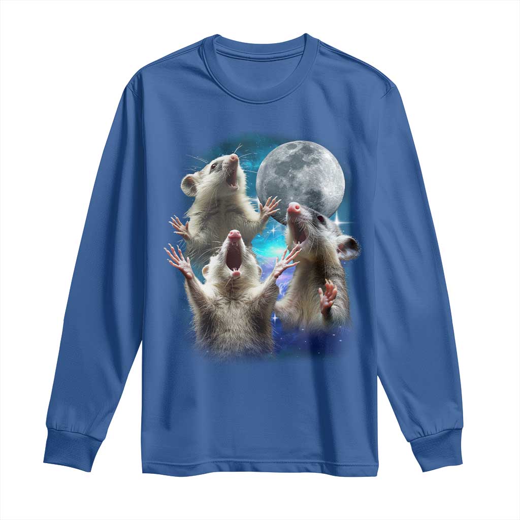 Funny Opossum Meme Long Sleeve Shirt Three Possum Screaming Under The Moon Weird Cursed Meme