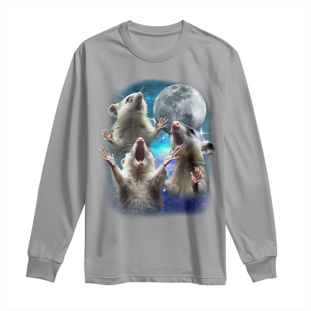 Funny Opossum Meme Long Sleeve Shirt Three Possum Screaming Under The Moon Weird Cursed Meme