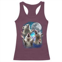 Funny Opossum Meme Racerback Tank Top Three Possum Screaming Under The Moon Weird Cursed Meme