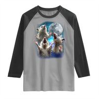 Funny Opossum Meme Raglan Shirt Three Possum Screaming Under The Moon Weird Cursed Meme