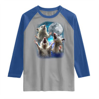 Funny Opossum Meme Raglan Shirt Three Possum Screaming Under The Moon Weird Cursed Meme