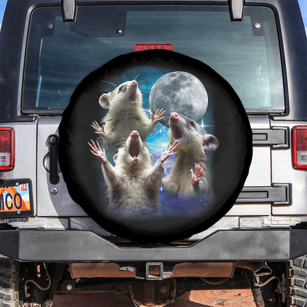 Funny Opossum Meme Spare Tire Cover Three Possum Screaming Under The Moon Weird Cursed Meme