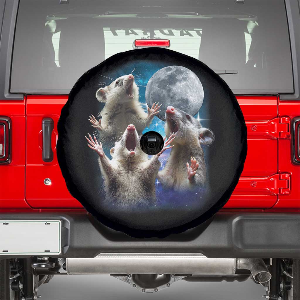 Funny Opossum Meme Spare Tire Cover Three Possum Screaming Under The Moon Weird Cursed Meme