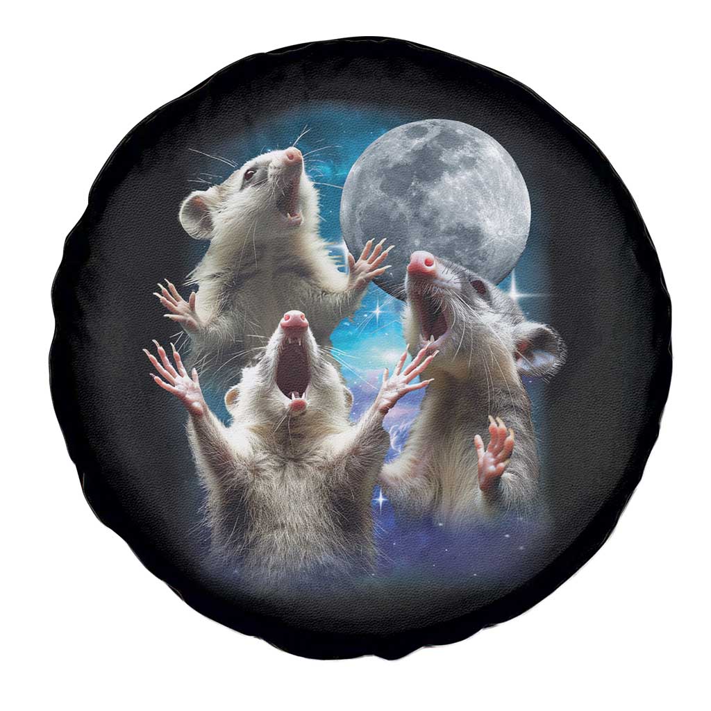 Funny Opossum Meme Spare Tire Cover Three Possum Screaming Under The Moon Weird Cursed Meme