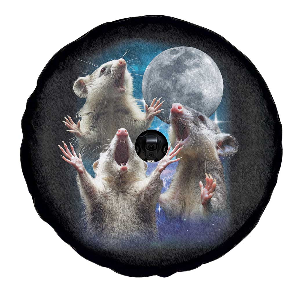 Funny Opossum Meme Spare Tire Cover Three Possum Screaming Under The Moon Weird Cursed Meme