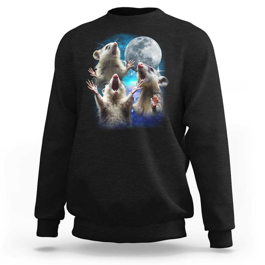 Funny Opossum Meme Sweatshirt Three Possum Screaming Under The Moon Weird Cursed Meme - Wonder Print Shop