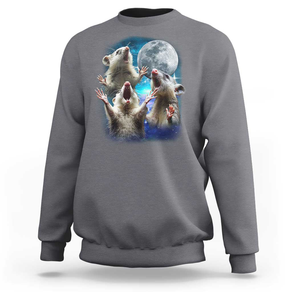 Funny Opossum Meme Sweatshirt Three Possum Screaming Under The Moon Weird Cursed Meme - Wonder Print Shop