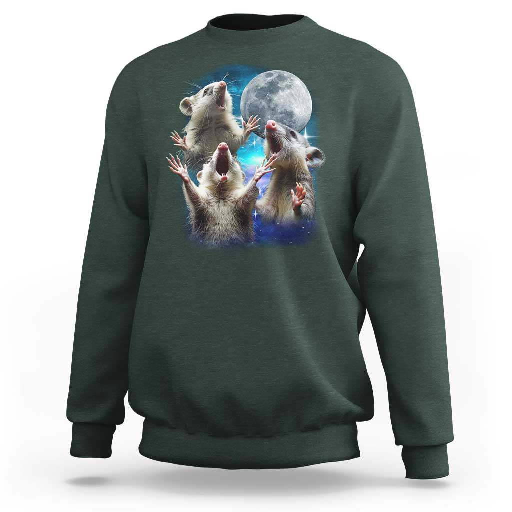 Funny Opossum Meme Sweatshirt Three Possum Screaming Under The Moon Weird Cursed Meme - Wonder Print Shop