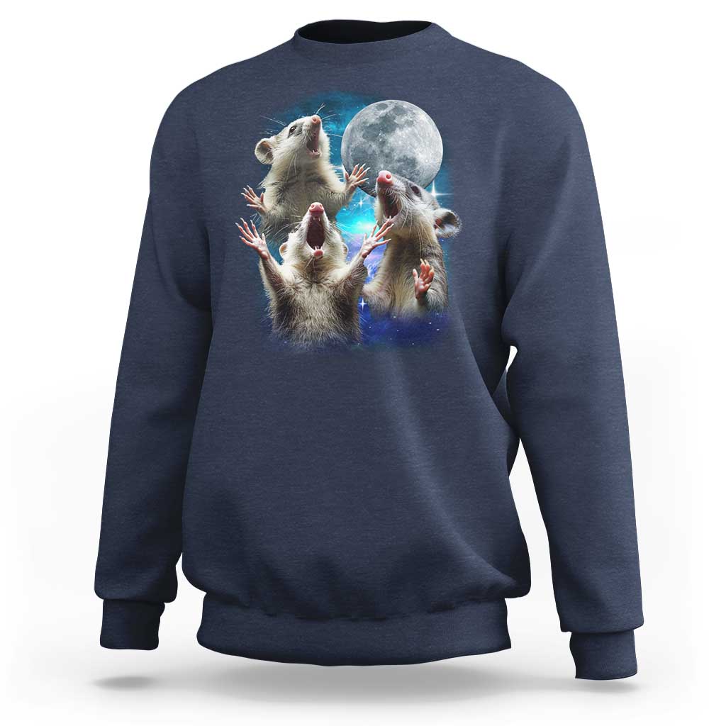 Funny Opossum Meme Sweatshirt Three Possum Screaming Under The Moon Weird Cursed Meme - Wonder Print Shop