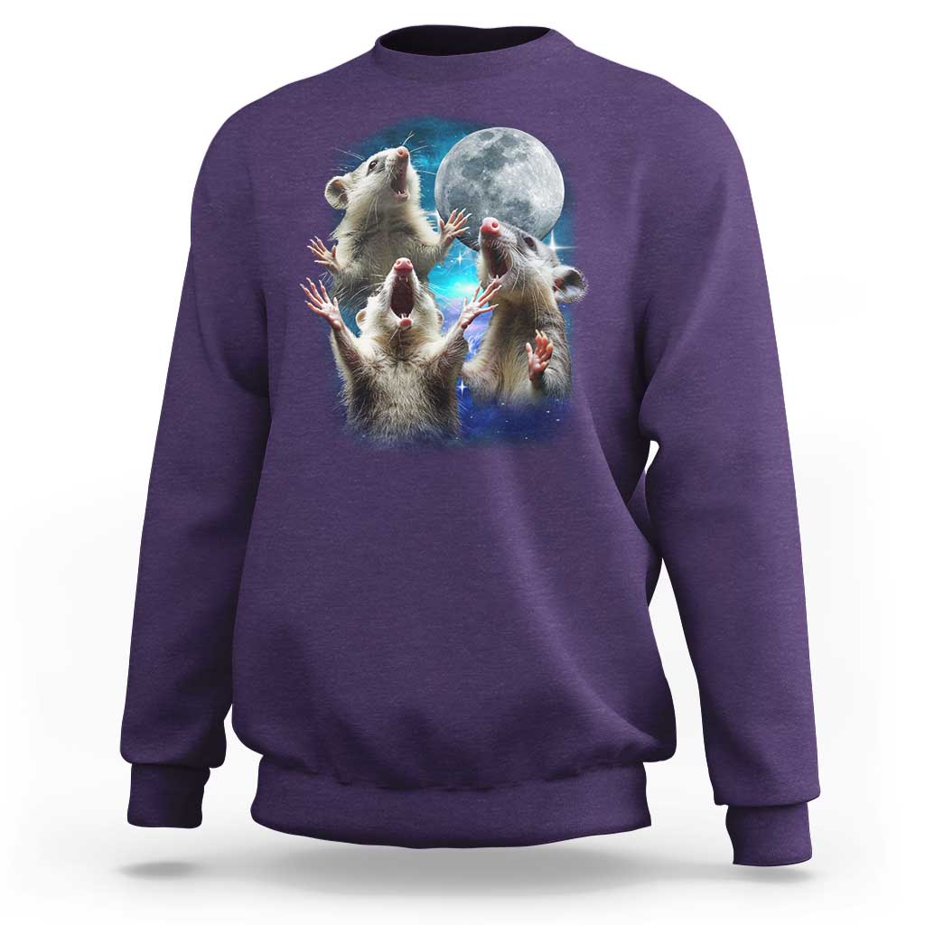 Funny Opossum Meme Sweatshirt Three Possum Screaming Under The Moon Weird Cursed Meme - Wonder Print Shop