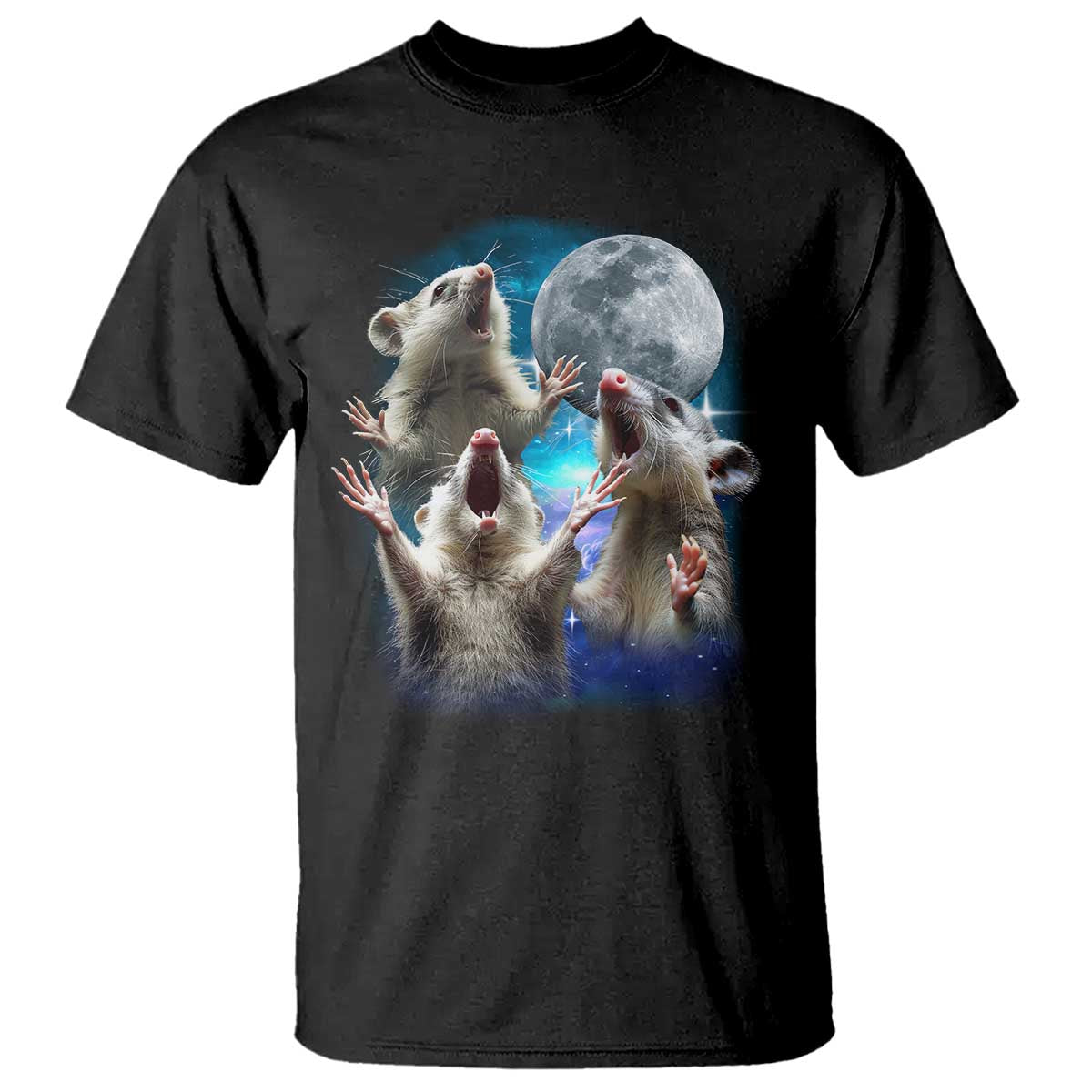 Funny Opossum Meme T Shirt Three Possum Screaming Under The Moon Weird Cursed Meme - Wonder Print Shop