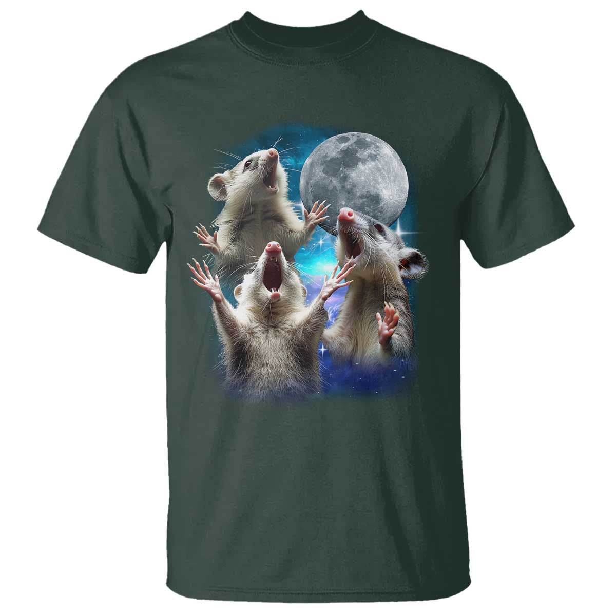 Funny Opossum Meme T Shirt Three Possum Screaming Under The Moon Weird Cursed Meme - Wonder Print Shop
