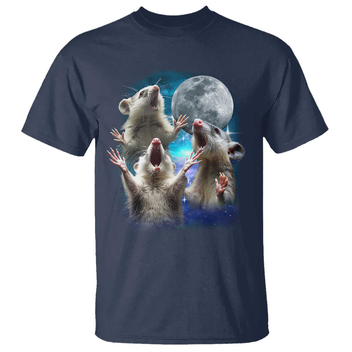 Funny Opossum Meme T Shirt Three Possum Screaming Under The Moon Weird Cursed Meme - Wonder Print Shop