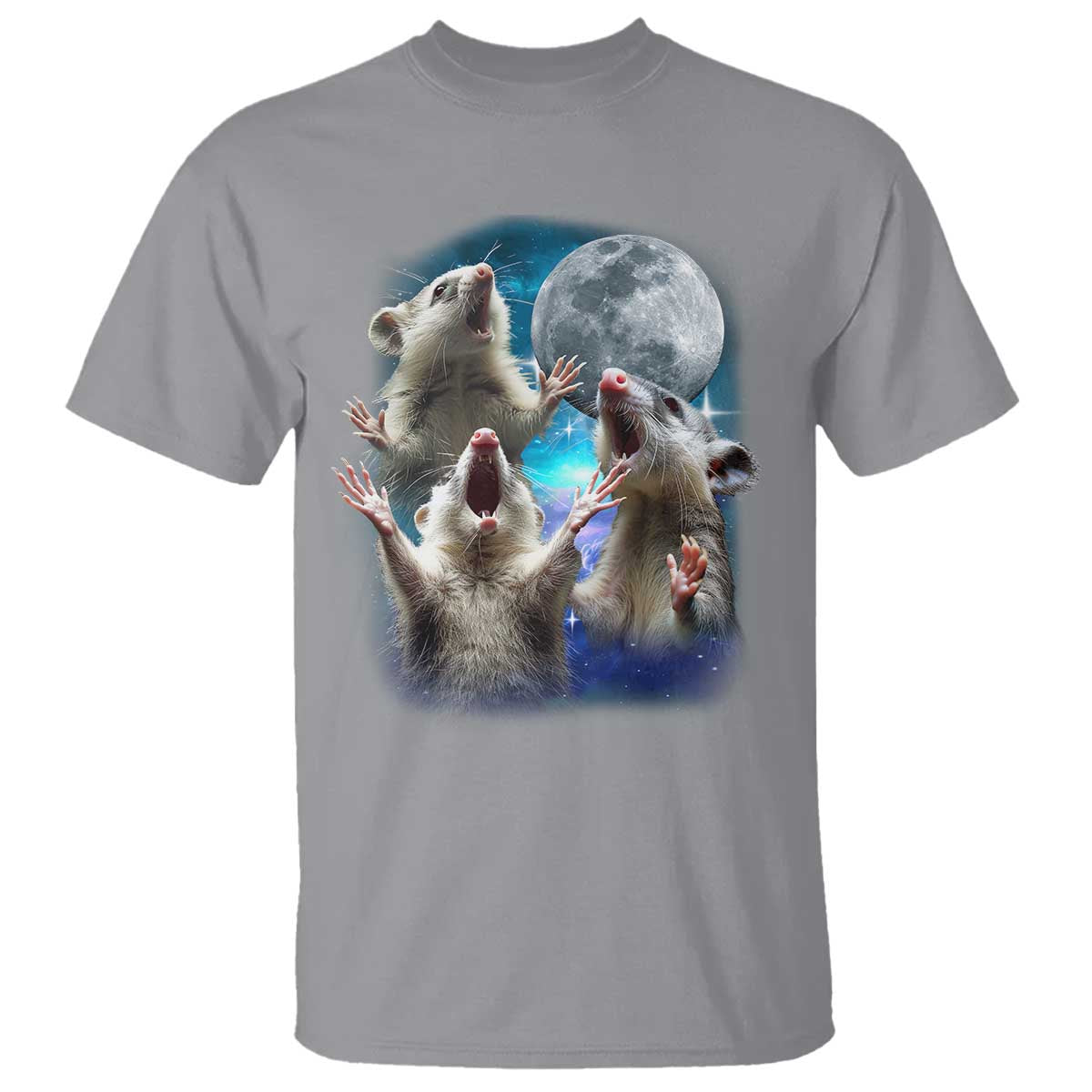 Funny Opossum Meme T Shirt Three Possum Screaming Under The Moon Weird Cursed Meme - Wonder Print Shop