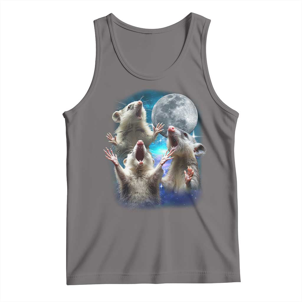 Funny Opossum Meme Tank Top Three Possum Screaming Under The Moon Weird Cursed Meme
