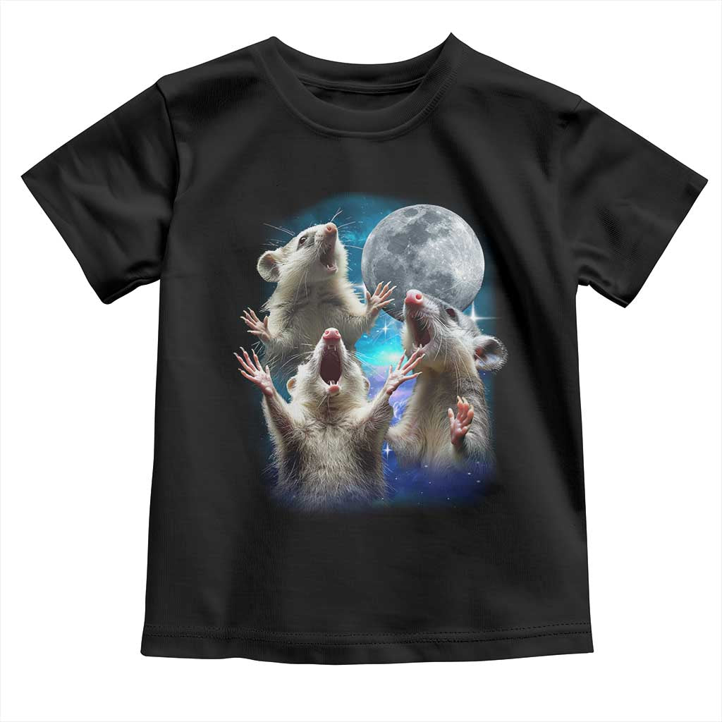 Funny Opossum Meme Toddler T Shirt Three Possum Screaming Under The Moon Weird Cursed Meme